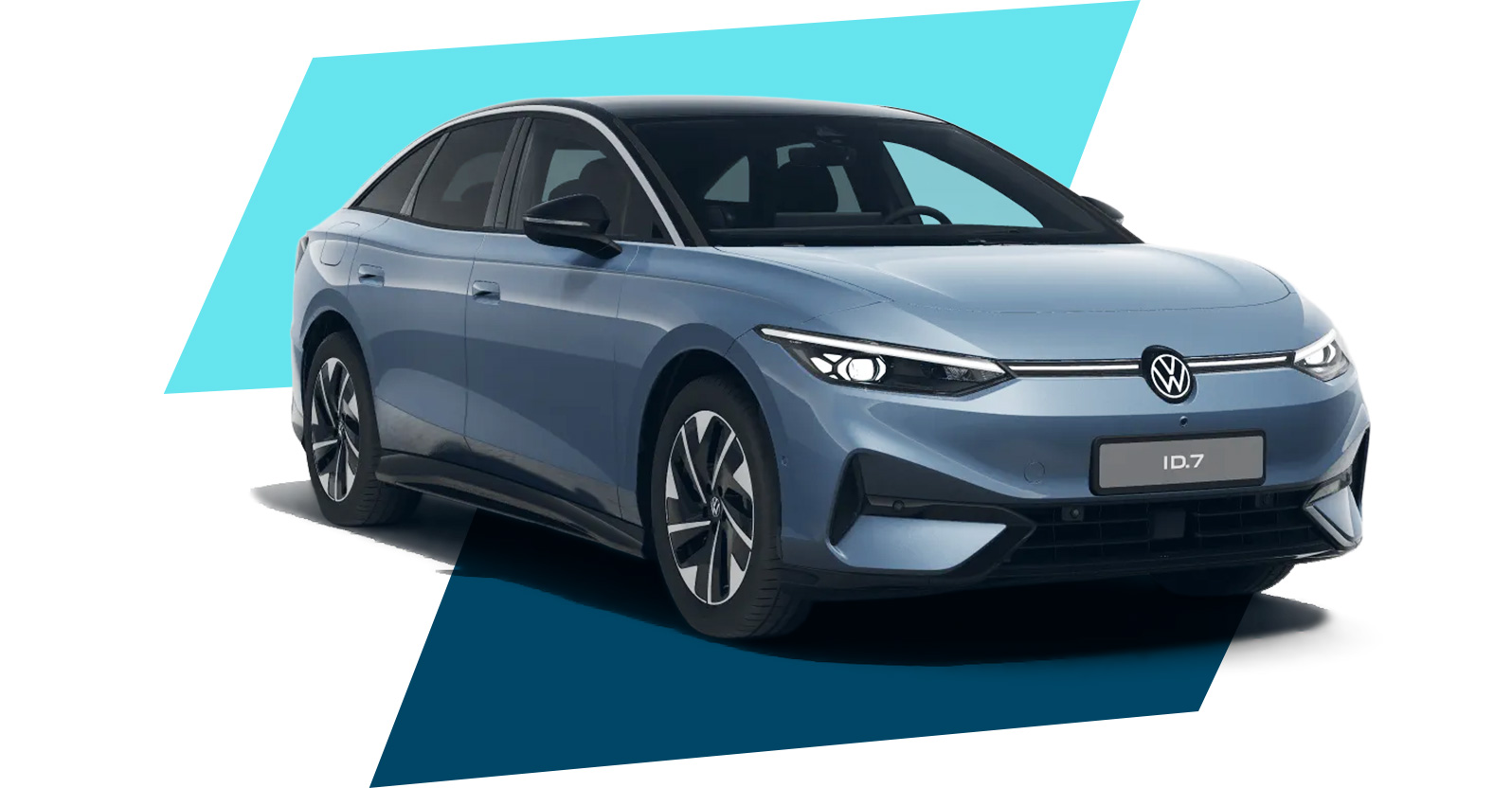 Nr 1 w finansowaniu aut osobowych w Polsce w formie konturu. Niebieski model Volkswagena ID. 7.
